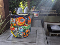 Outdoor Owl Flower Pot | 11.5" Tall Talavera Ceramic Planter | Handmade Mexican Pottery Gift