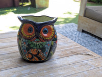 Outdoor Owl Flower Pot | 11.5" Tall Talavera Ceramic Planter | Handmade Mexican Pottery Gift