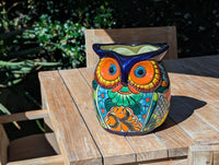 Outdoor Owl Flower Pot | 11.5" Tall Talavera Ceramic Planter | Handmade Mexican Pottery Gift