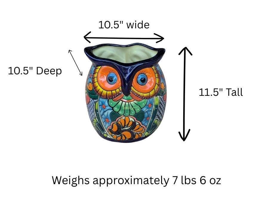 Outdoor Owl Flower Pot | 11.5" Tall Talavera Ceramic Planter | Handmade Mexican Pottery Gift