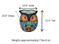 Outdoor Owl Flower Pot | 11.5" Tall Talavera Ceramic Planter | Handmade Mexican Pottery Gift