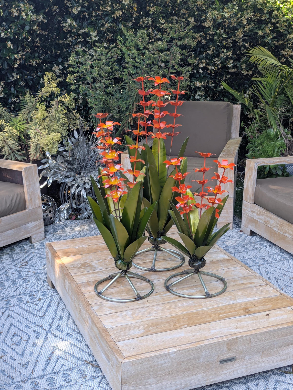Metal Agave with Flowers | Handmade Mexican Yard Art  | Outdoor Garden Decor