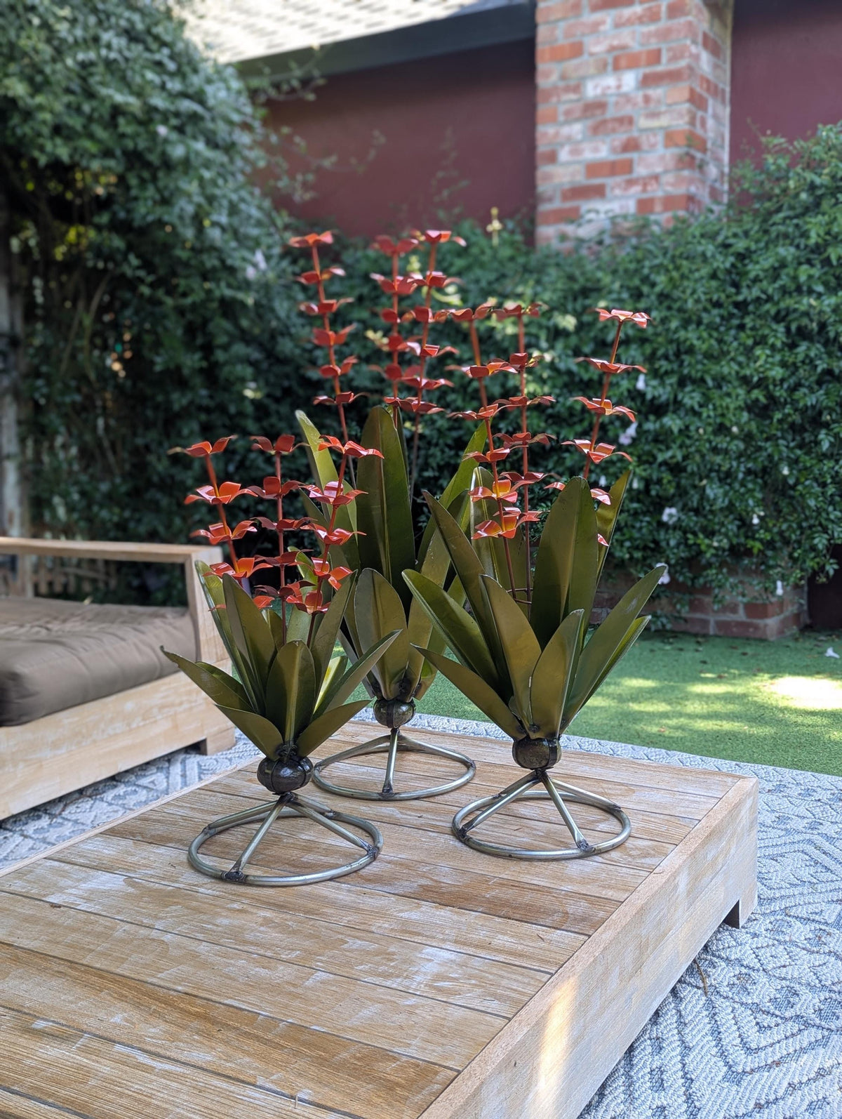 Metal Agave with Flowers | Handmade Mexican Yard Art  | Outdoor Garden Decor