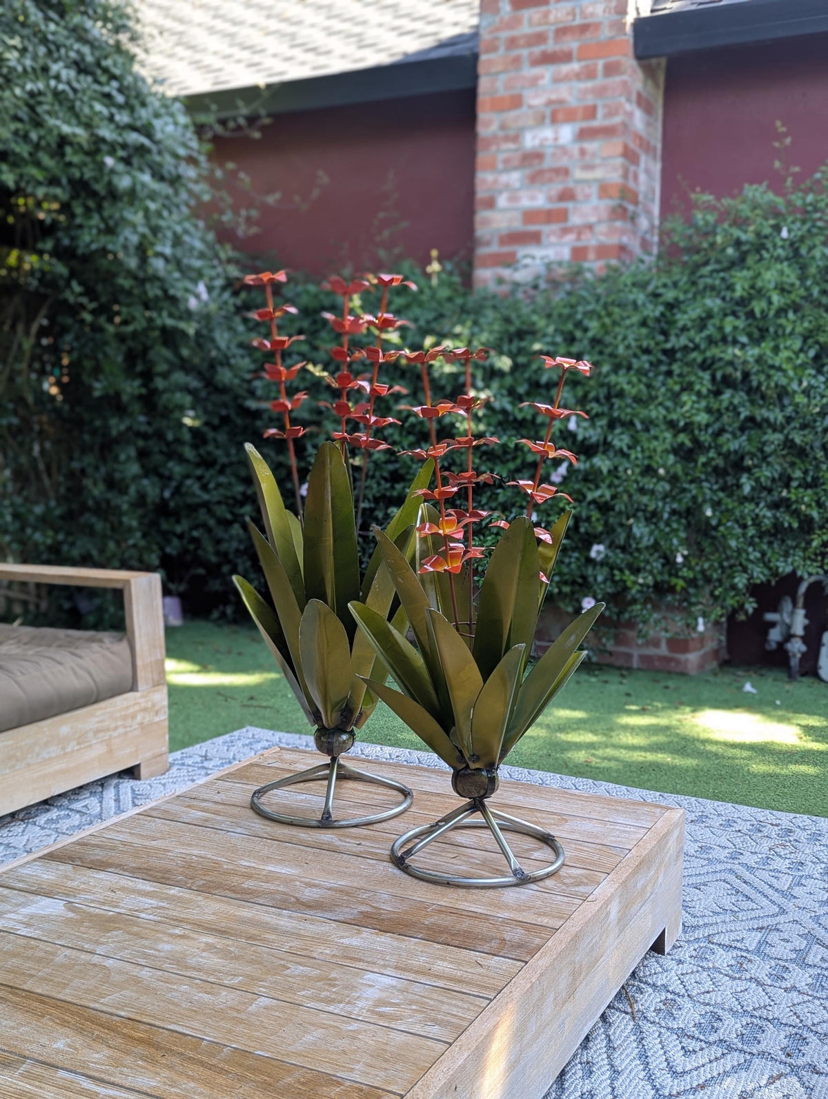 Metal Agave with Flowers | Handmade Mexican Yard Art  | Outdoor Garden Decor
