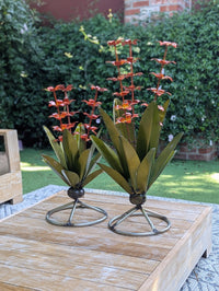 Metal Agave with Flowers | Handmade Mexican Yard Art  | Outdoor Garden Decor