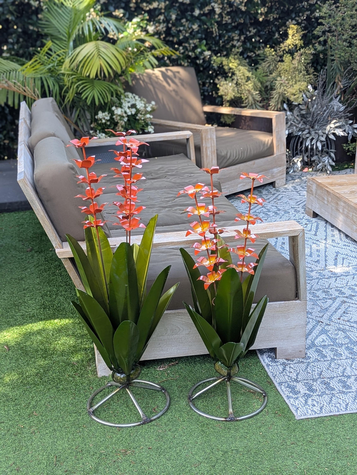 Metal Agave with Flowers | Handmade Mexican Yard Art  | Outdoor Garden Decor