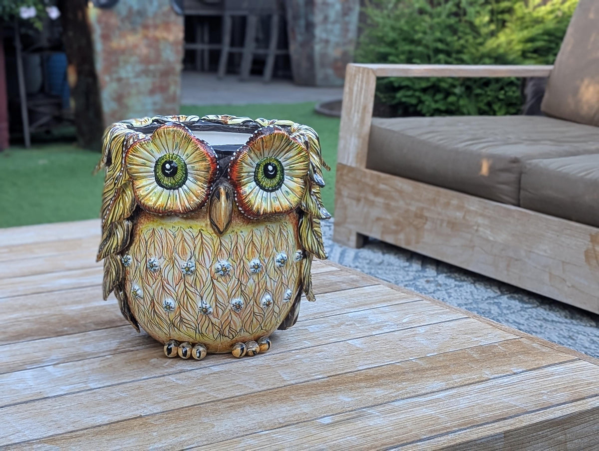 Ceramic Owl Planter | Hand Painted Animal Flower Pot  | Boho Garden Decor