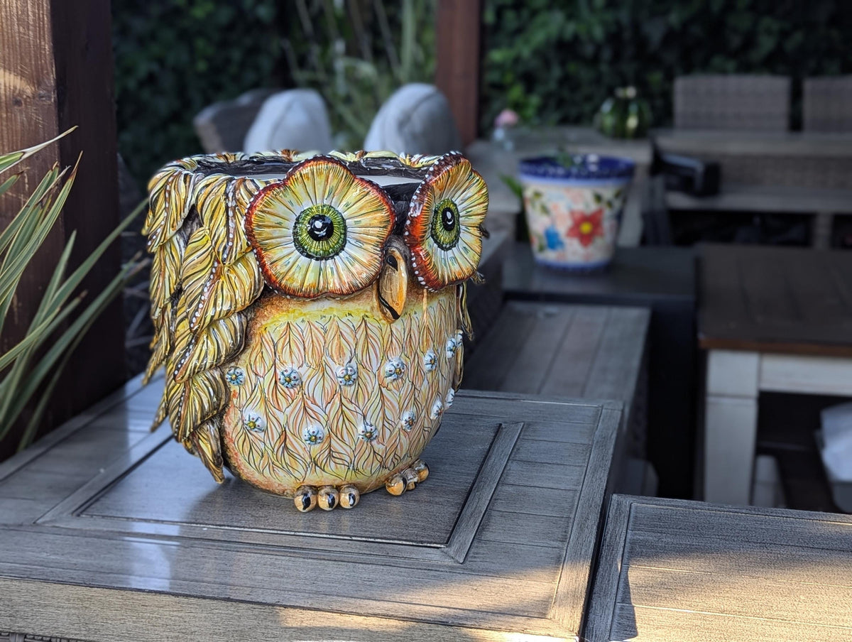 Ceramic Owl Planter | Hand Painted Animal Flower Pot  | Boho Garden Decor