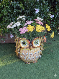 Ceramic Owl Planter | Hand Painted Animal Flower Pot  | Boho Garden Decor