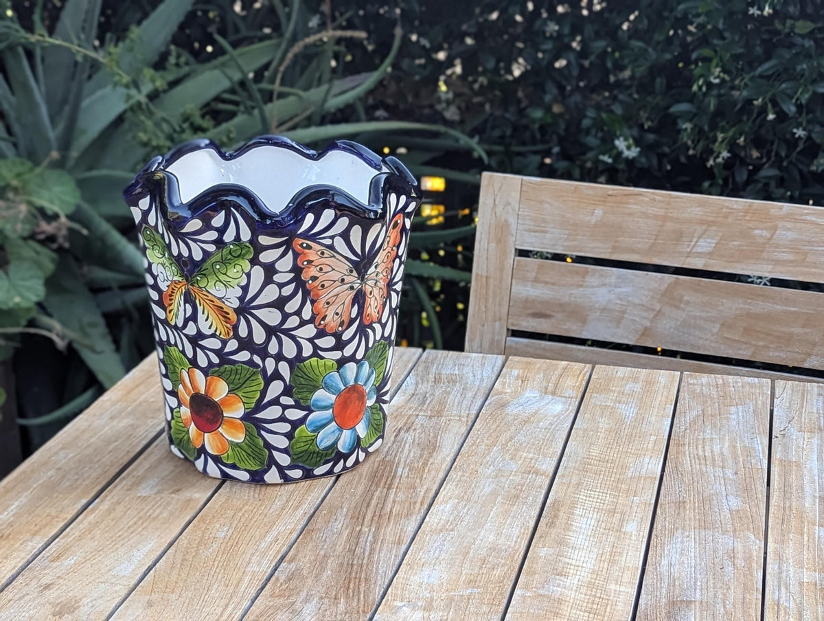 Butterfly Talavera Flower Pot  | Handmade Ceramic Planter |  Mexican Pottery Gift