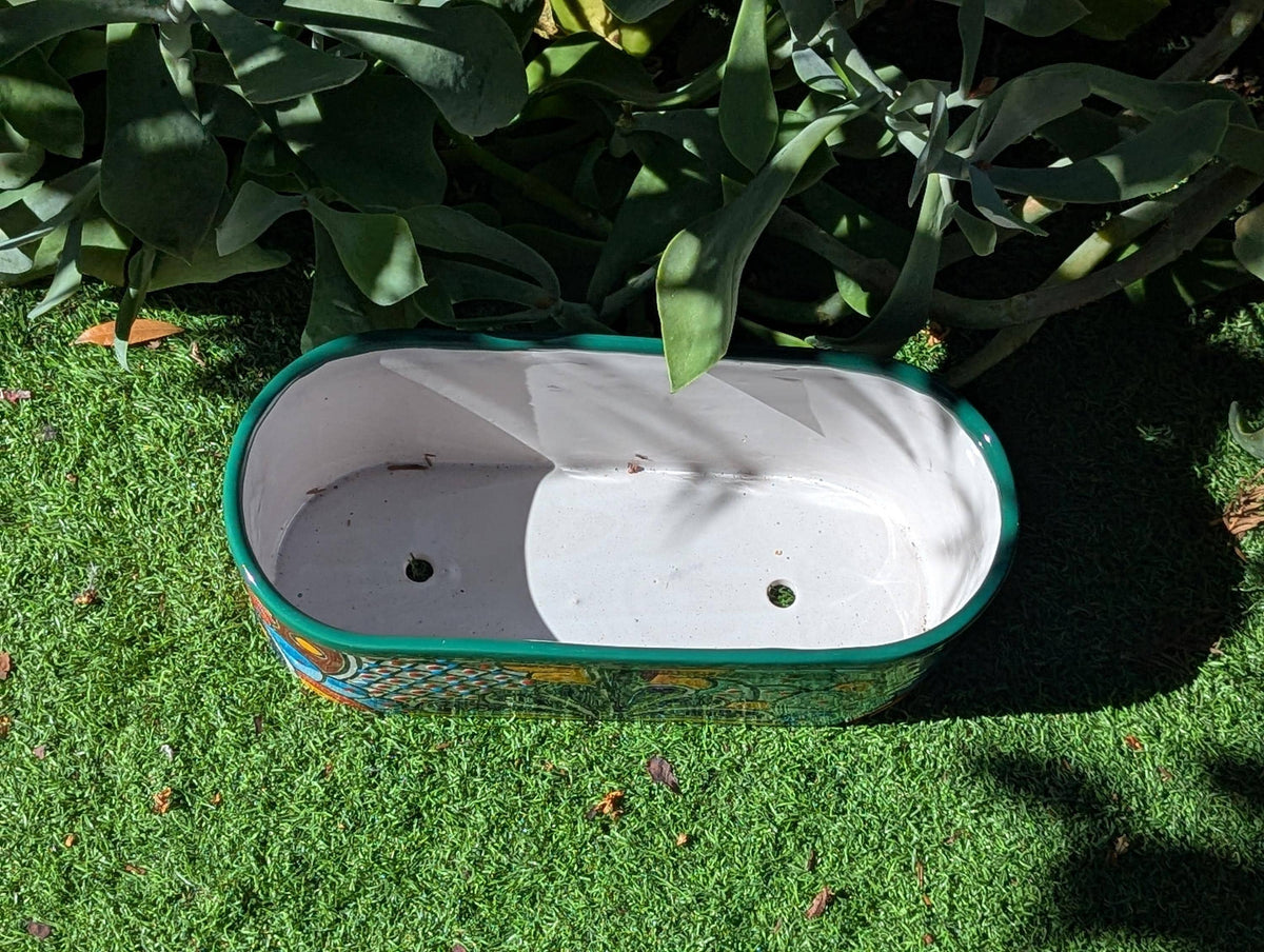 Talavera Oval Succulent Planter | Mexican Ceramic Window Box  | Hand Painted Pot