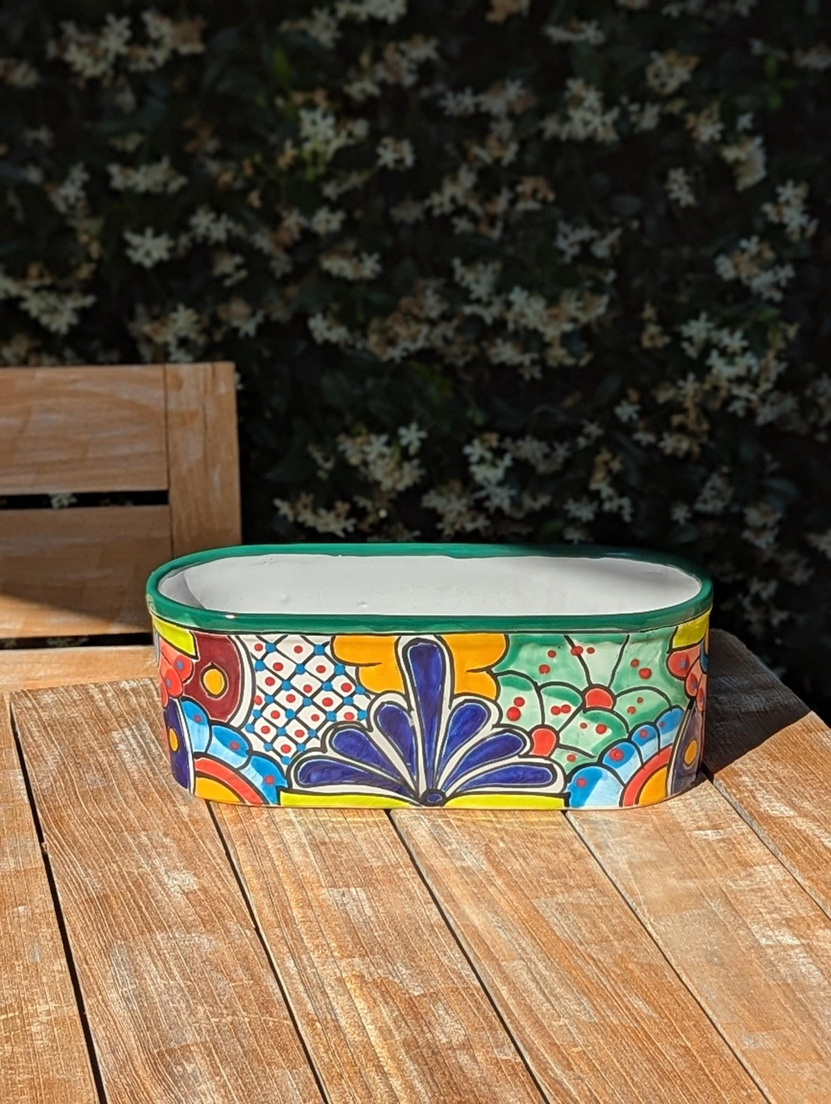 Talavera Oval Succulent Planter | Mexican Ceramic Window Box  | Hand Painted Pot