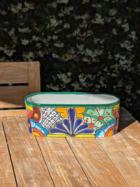 Talavera Oval Succulent Planter | Mexican Ceramic Window Box  | Hand Painted Pot