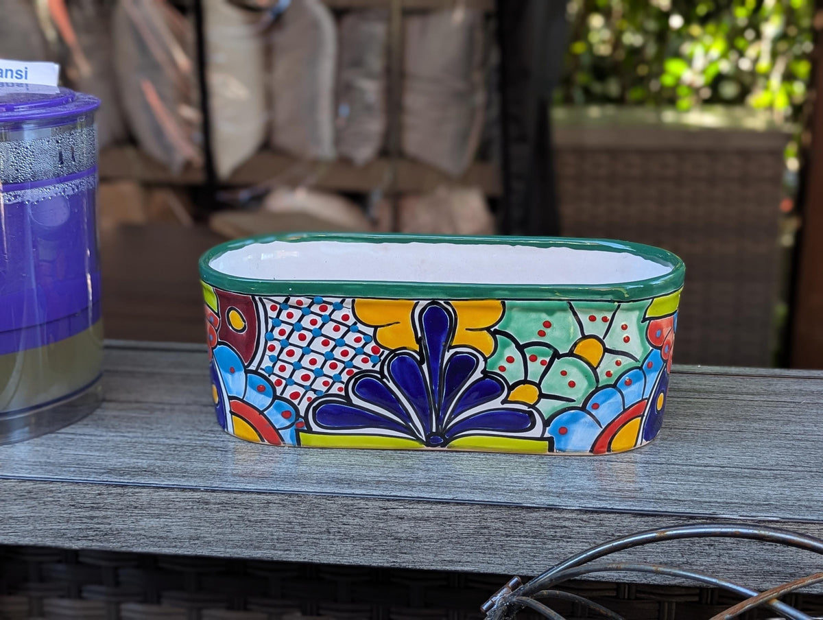 Talavera Oval Succulent Planter | Mexican Ceramic Window Box  | Hand Painted Pot
