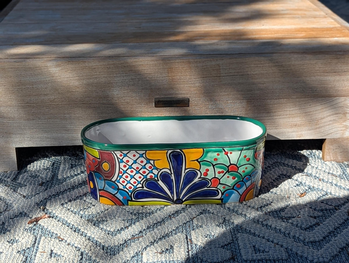Talavera Oval Succulent Planter | Mexican Ceramic Window Box  | Hand Painted Pot