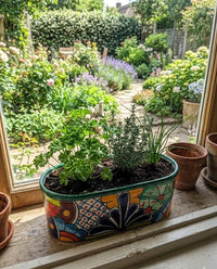 Talavera Oval Succulent Planter | Mexican Ceramic Window Box  | Hand Painted Pot