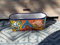 Hand Painted Talavera Oval Pot | Mexican Pottery Ceramic Planter | Succulent Window Box