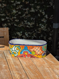 Hand Painted Talavera Oval Pot | Mexican Pottery Ceramic Planter | Succulent Window Box