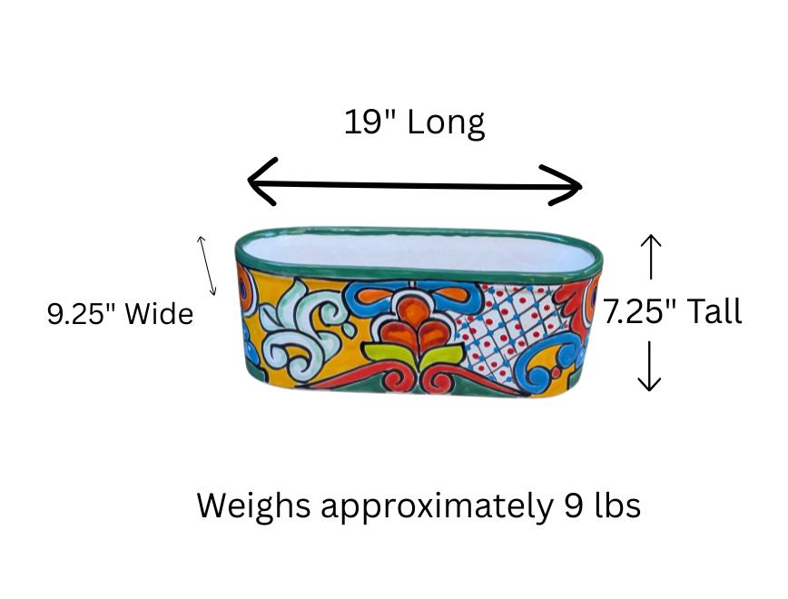 Talavera Oval Pot | Hand Painted Succulent Window Box | Mexican Pottery Ceramic Planter