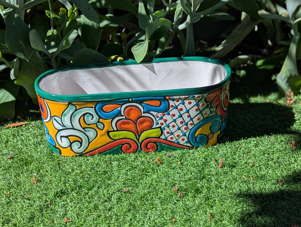Talavera Oval Pot | Hand Painted Succulent Window Box | Mexican Pottery Ceramic Planter