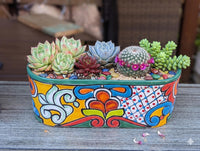 Talavera Oval Pot | Hand Painted Succulent Window Box | Mexican Pottery Ceramic Planter