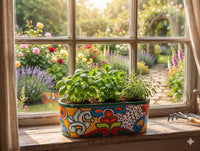Talavera Oval Pot | Hand Painted Succulent Window Box | Mexican Pottery Ceramic Planter