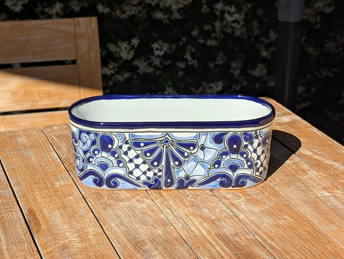 Hand Painted Talavera Oval Planter | Mexican Ceramic Window Box | Succulent Pot