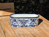Hand Painted Talavera Oval Planter | Mexican Ceramic Window Box | Succulent Pot