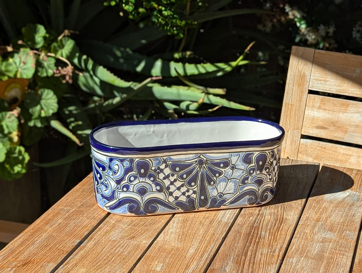 Hand Painted Talavera Oval Planter | Mexican Ceramic Window Box | Succulent Pot
