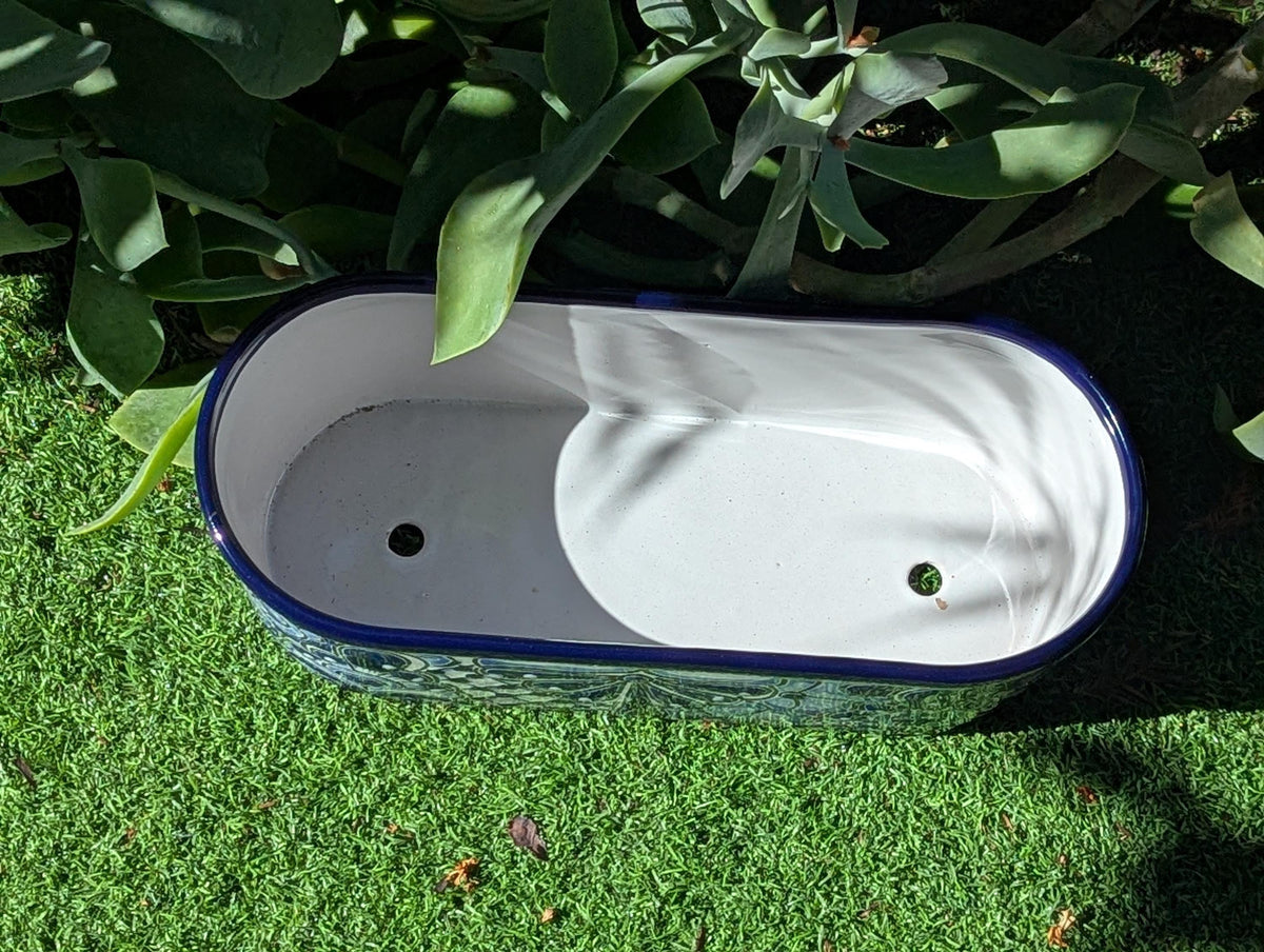 Hand Painted Talavera Oval Planter | Mexican Ceramic Window Box | Succulent Pot