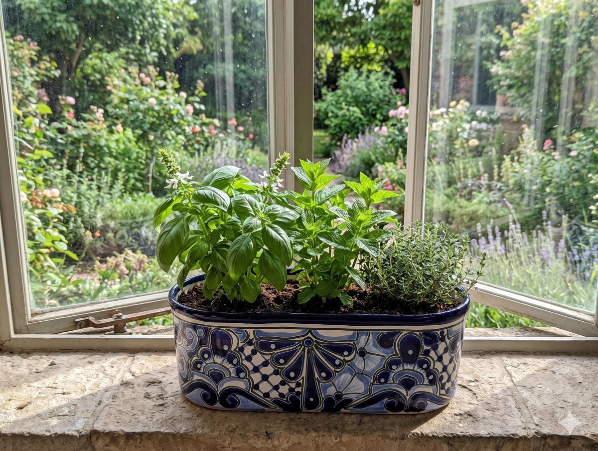 Hand Painted Talavera Oval Planter | Mexican Ceramic Window Box | Succulent Pot