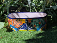 Talavera Oval Succulent Planter | Mexican Ceramic Pot | Hand Painted Window Box