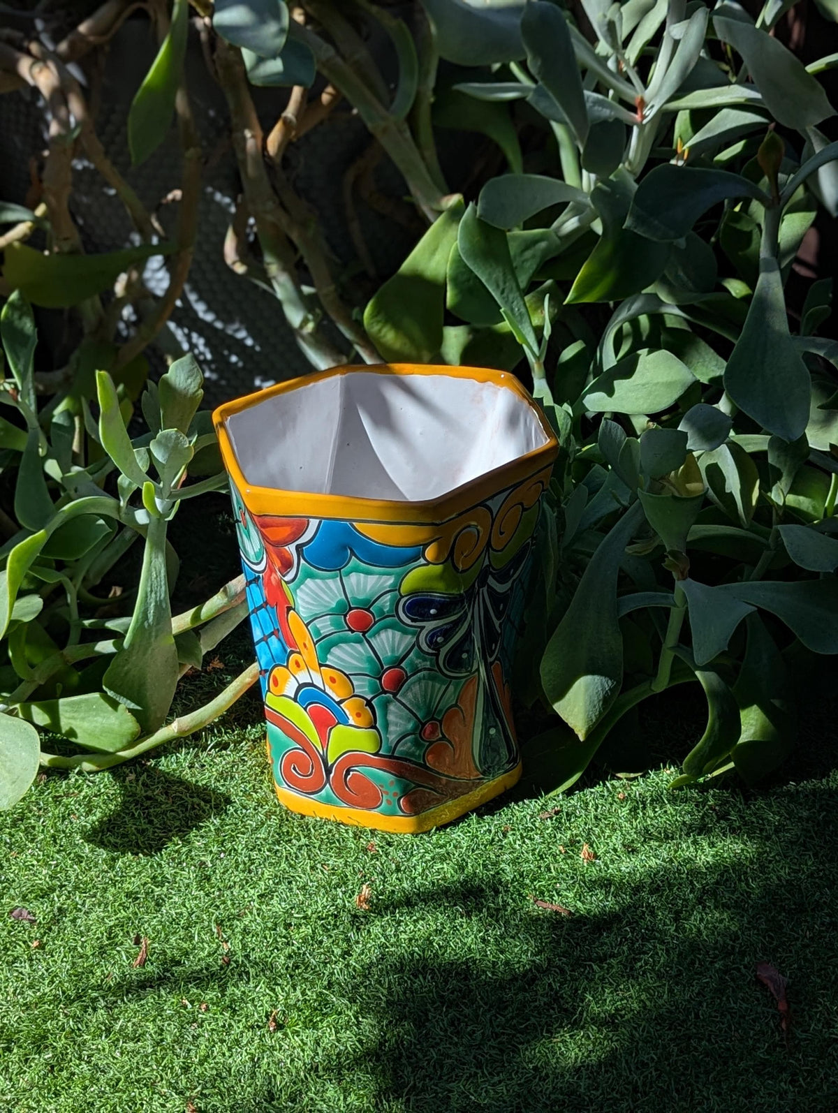 Talavera Hexagon Flower Pot | Hand painted Mexican Ceramic Planter | Housewarming Gift