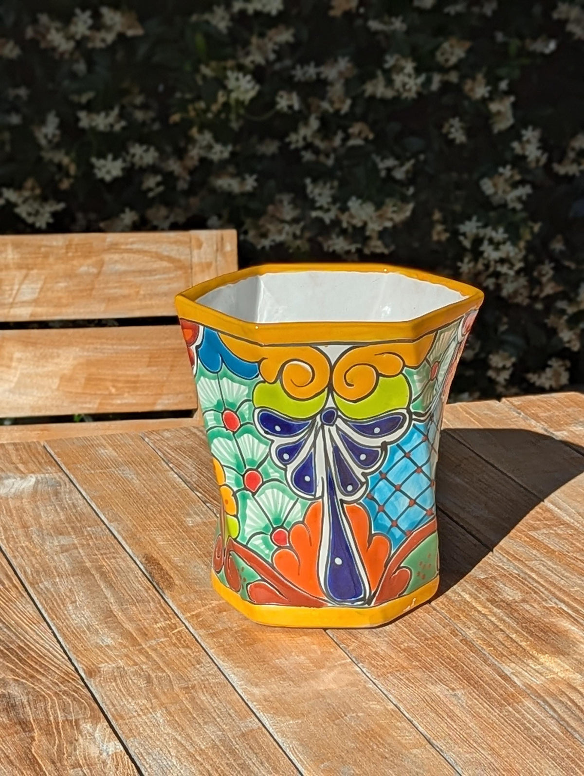 Talavera Hexagon Flower Pot | Hand painted Mexican Ceramic Planter | Housewarming Gift