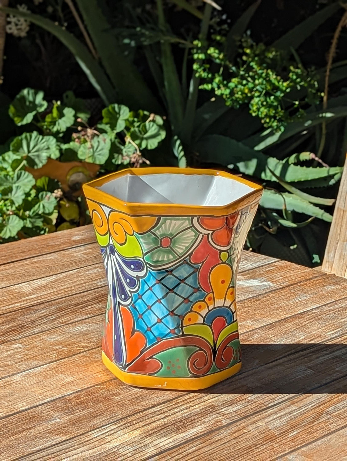Talavera Hexagon Flower Pot | Hand painted Mexican Ceramic Planter | Housewarming Gift