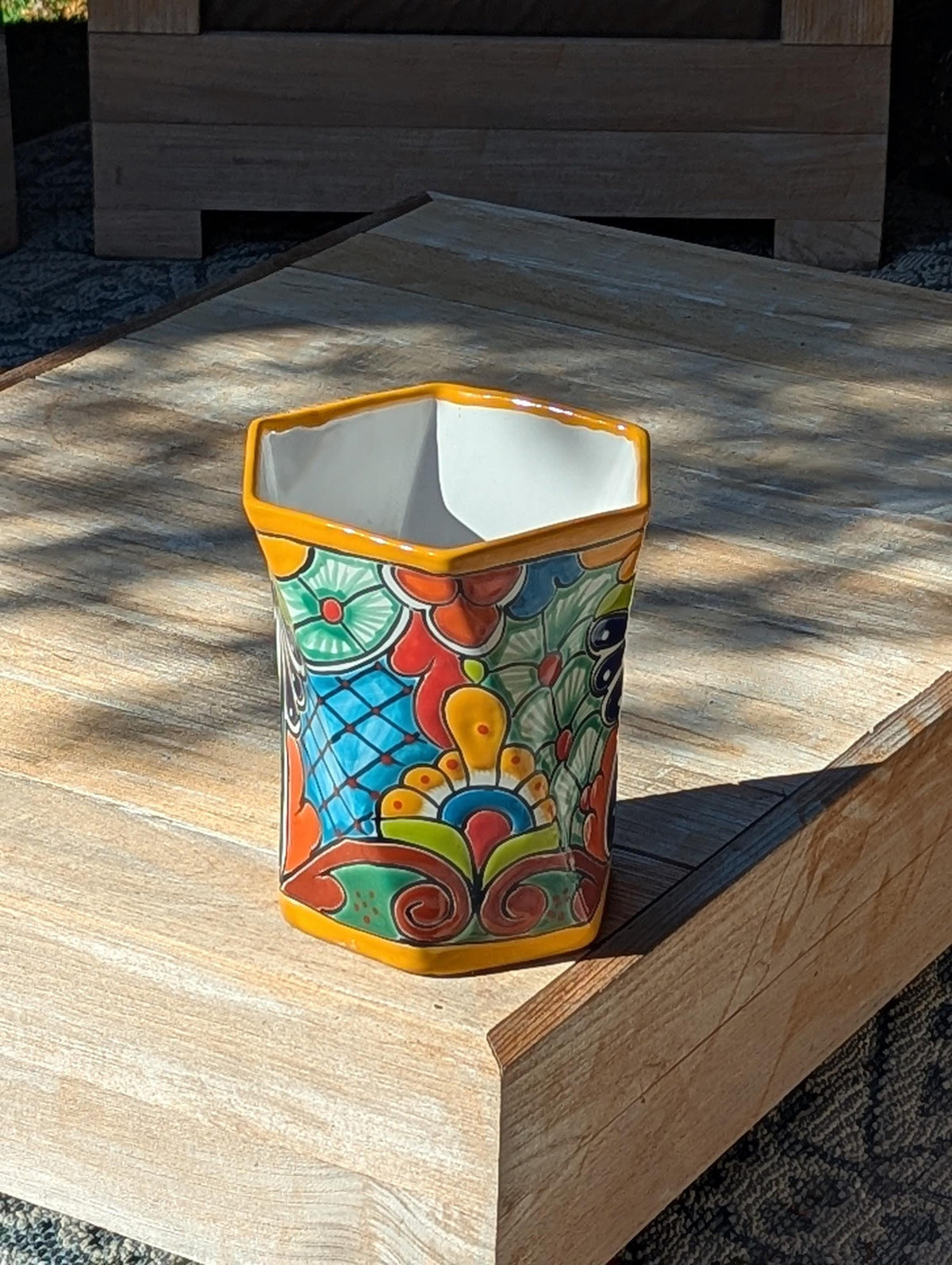 Talavera Hexagon Flower Pot | Hand painted Mexican Ceramic Planter | Housewarming Gift