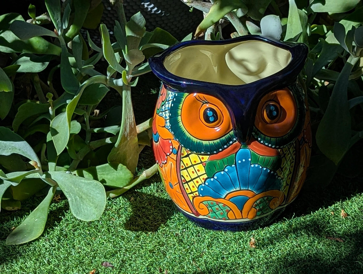 Talavera Owl Planter | 9.75" Tall Handmade Mexican Ceramic Flower Pot