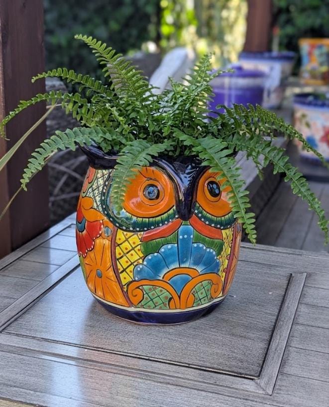 Talavera Owl Planter | 9.75" Tall Handmade Mexican Ceramic Flower Pot