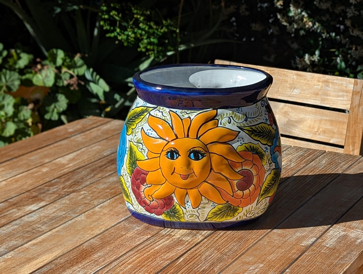 11.5" Oval Mexican Sun Flower Pot  | Handmade Talavera Ceramic Planter  | Outdoor Yard Art