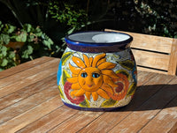 11.5" Oval Mexican Sun Flower Pot  | Handmade Talavera Ceramic Planter  | Outdoor Yard Art