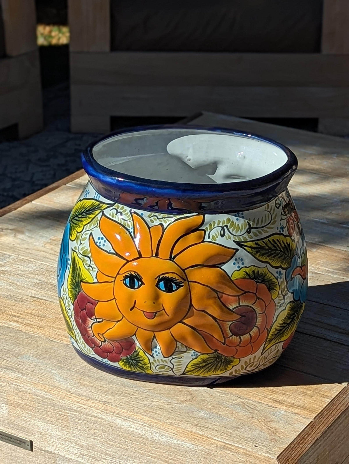 11.5" Oval Mexican Sun Flower Pot  | Handmade Talavera Ceramic Planter  | Outdoor Yard Art