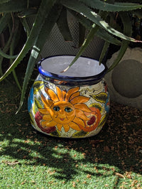 11.5" Oval Mexican Sun Flower Pot  | Handmade Talavera Ceramic Planter  | Outdoor Yard Art