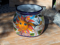 11.5" Oval Talavera Sun Planter | Handmade Mexican Ceramic Flower Pot | Outdoor Yard Art
