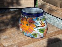 11.5" Oval Talavera Sun Planter | Handmade Mexican Ceramic Flower Pot | Outdoor Yard Art