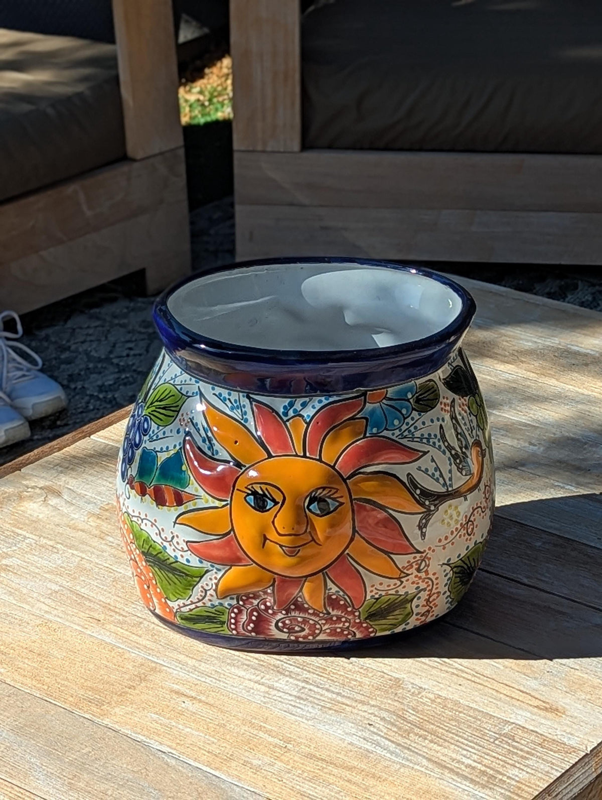 11.5" Oval Talavera Sun Planter | Handmade Mexican Ceramic Flower Pot | Outdoor Yard Art