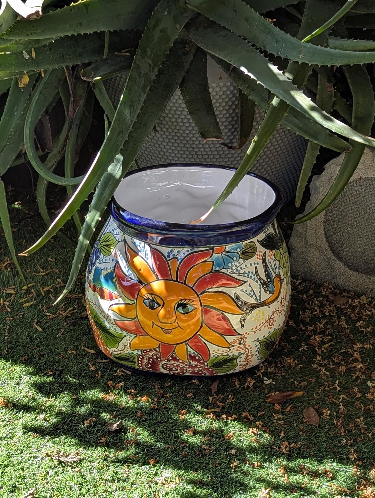 11.5" Oval Talavera Sun Planter | Handmade Mexican Ceramic Flower Pot | Outdoor Yard Art