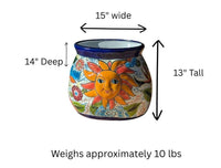 11.5" Oval Talavera Sun Planter | Handmade Mexican Ceramic Flower Pot | Outdoor Yard Art