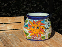 11.5" Oval Talavera Sun Planter | Handmade Mexican Ceramic Flower Pot | Outdoor Yard Art