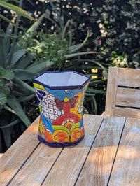 Talavera Hexagon Flower Pot | Hand painted Mexican Pottery Garden Decor | Housewarming Gift