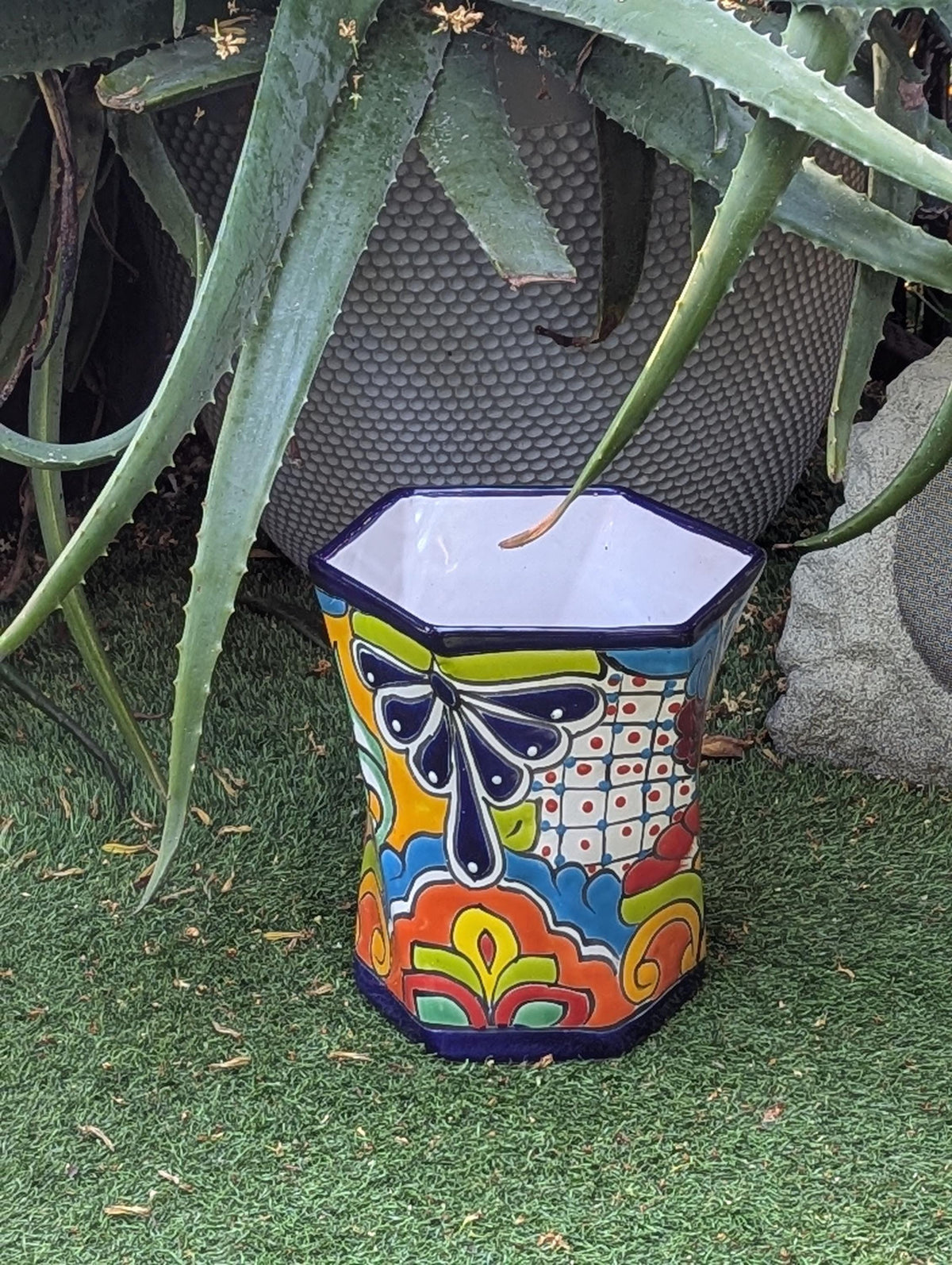 Talavera Hexagon Flower Pot | Hand painted Mexican Pottery Garden Decor | Housewarming Gift